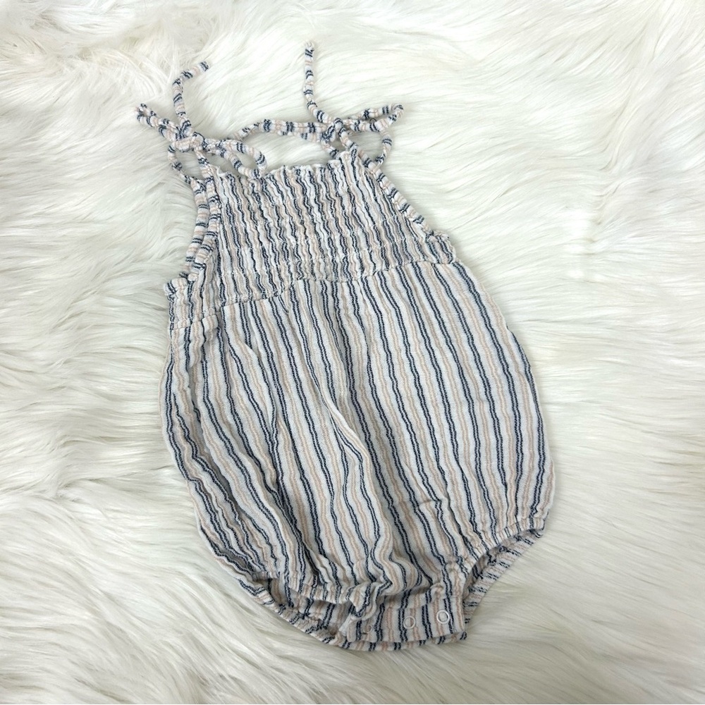 Angel Dear Striped Baby Organic Cotton Tie Strap Bubble Size 6-12M